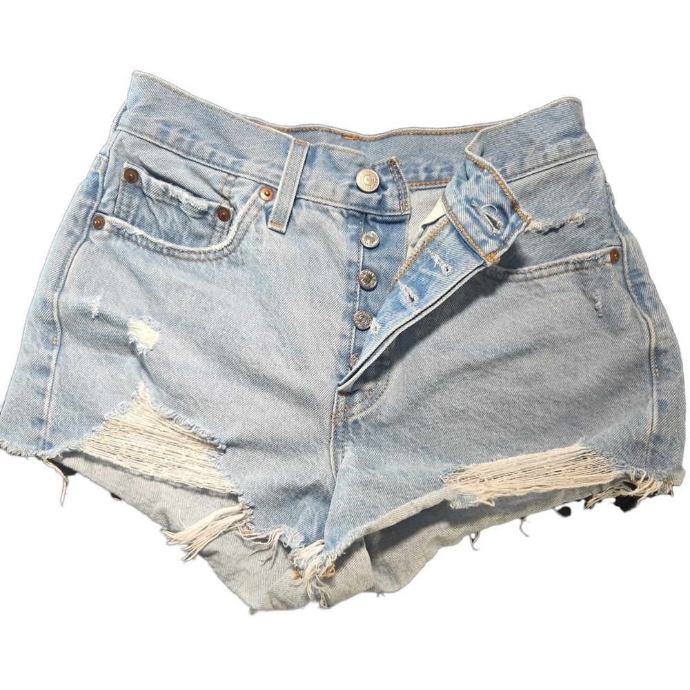 Levis‎ 501 Original Distressed Denim Shorts Light Wash Button Fly Size 26 Summer